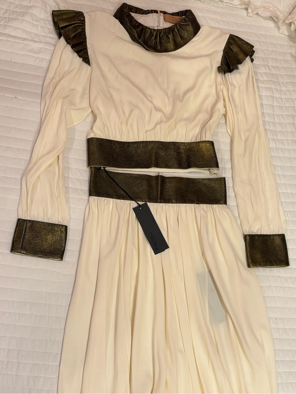 DROMe FW17 Ivory & Metallic Ochre Gold Matching Skirt Set Size S DTD0912 DTD1588